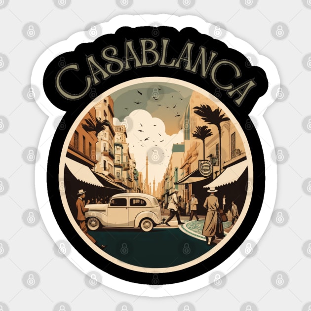 Casablanca Morocco Streetscape Art - Retro Vintage Travel Sticker by stickercuffs